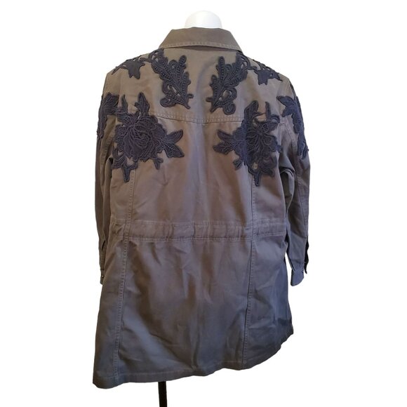 Halogen Floral Laced Embroidered Military Utility Cargo Jacket 2X Olive Green - Picture 4 of 13